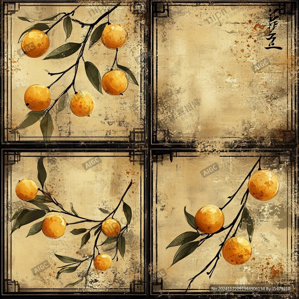 水墨春节年橘电视墙