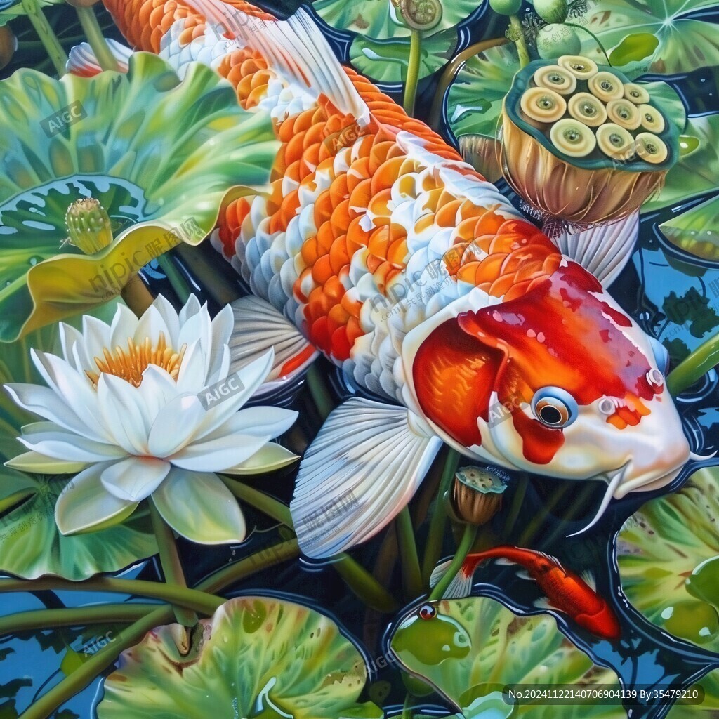 3d荷花鲤鱼圆形画