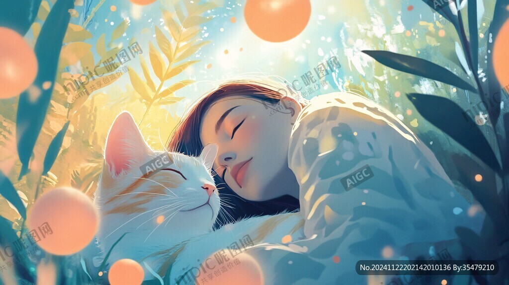 治愈系女孩睡觉春困