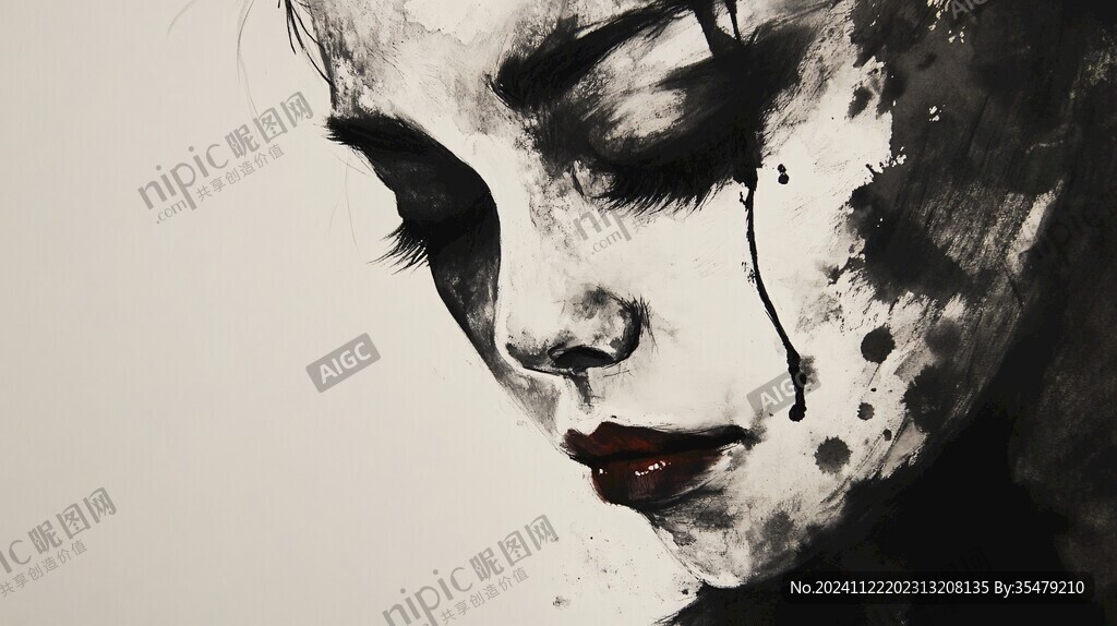 唯美抽象画水彩画女人