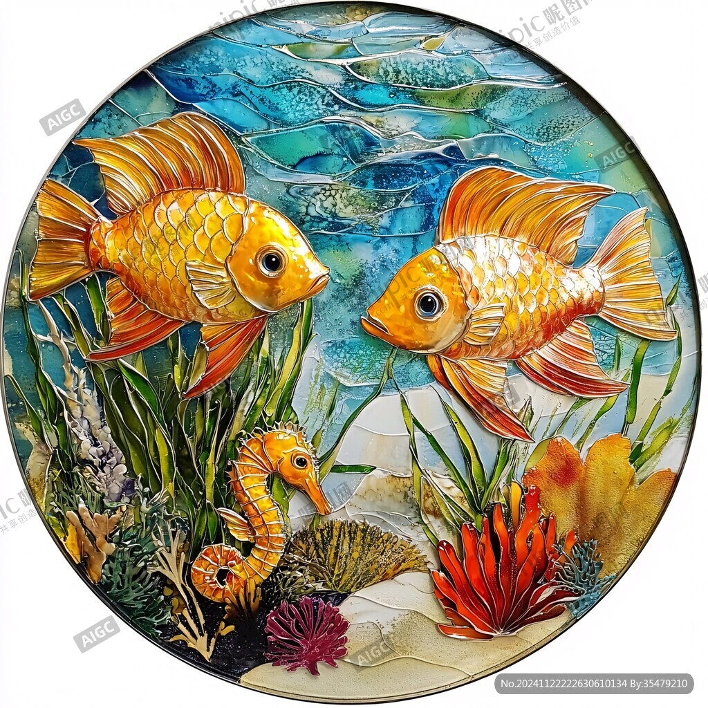 3d荷花鲤鱼圆形画