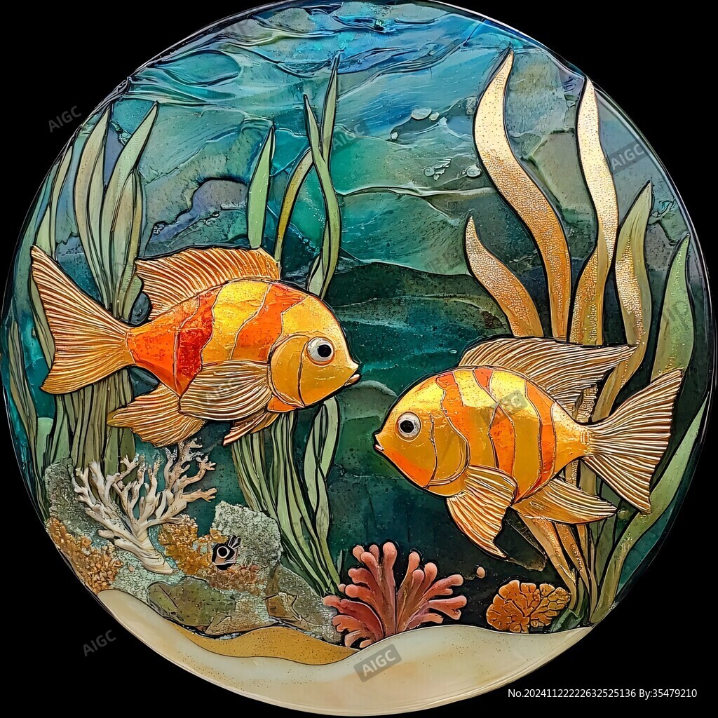 3d荷花鲤鱼圆形画