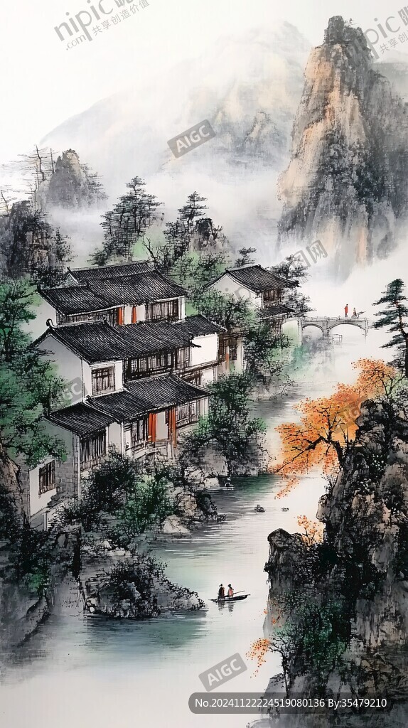 高清彩色客厅山水