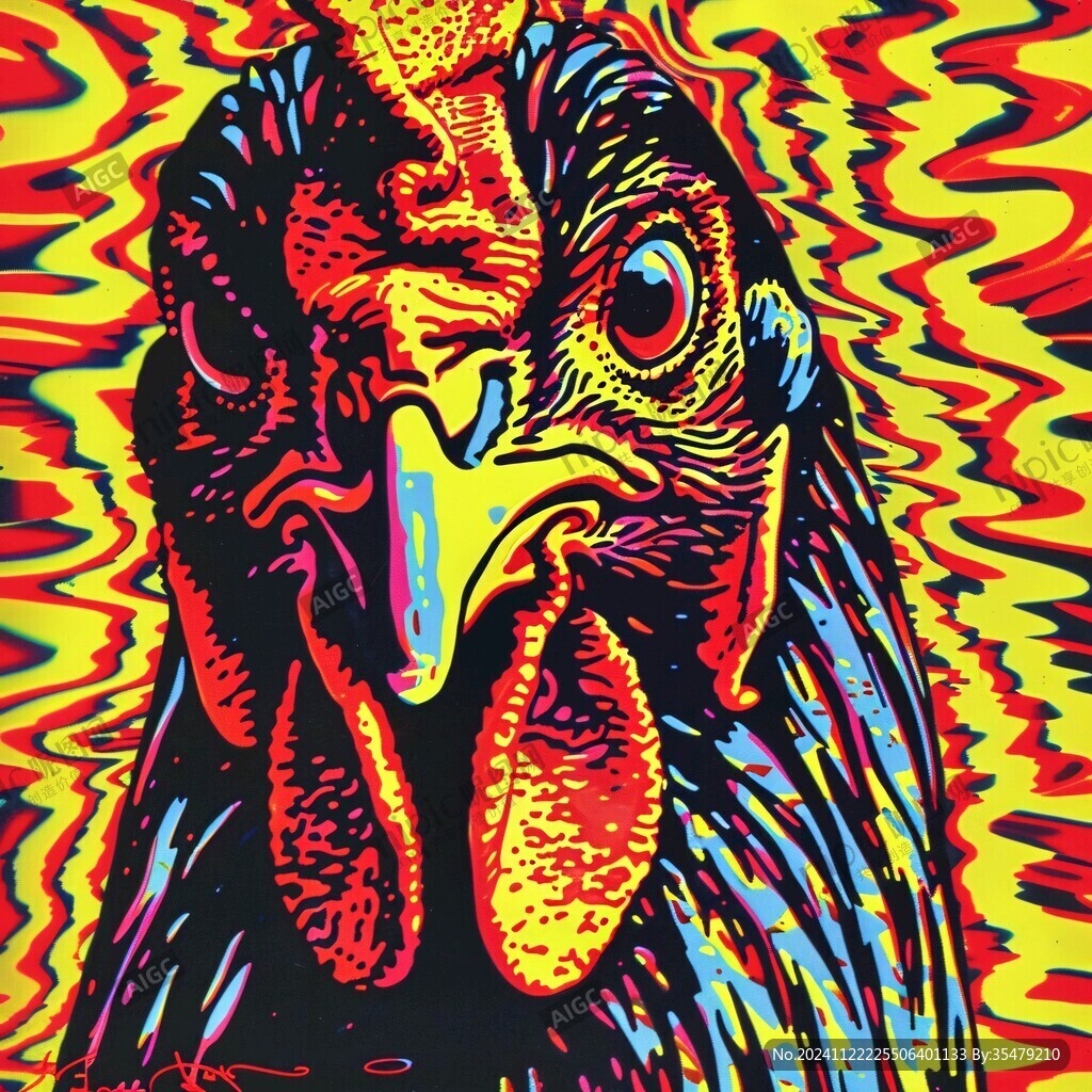 版画效果金鸡图案