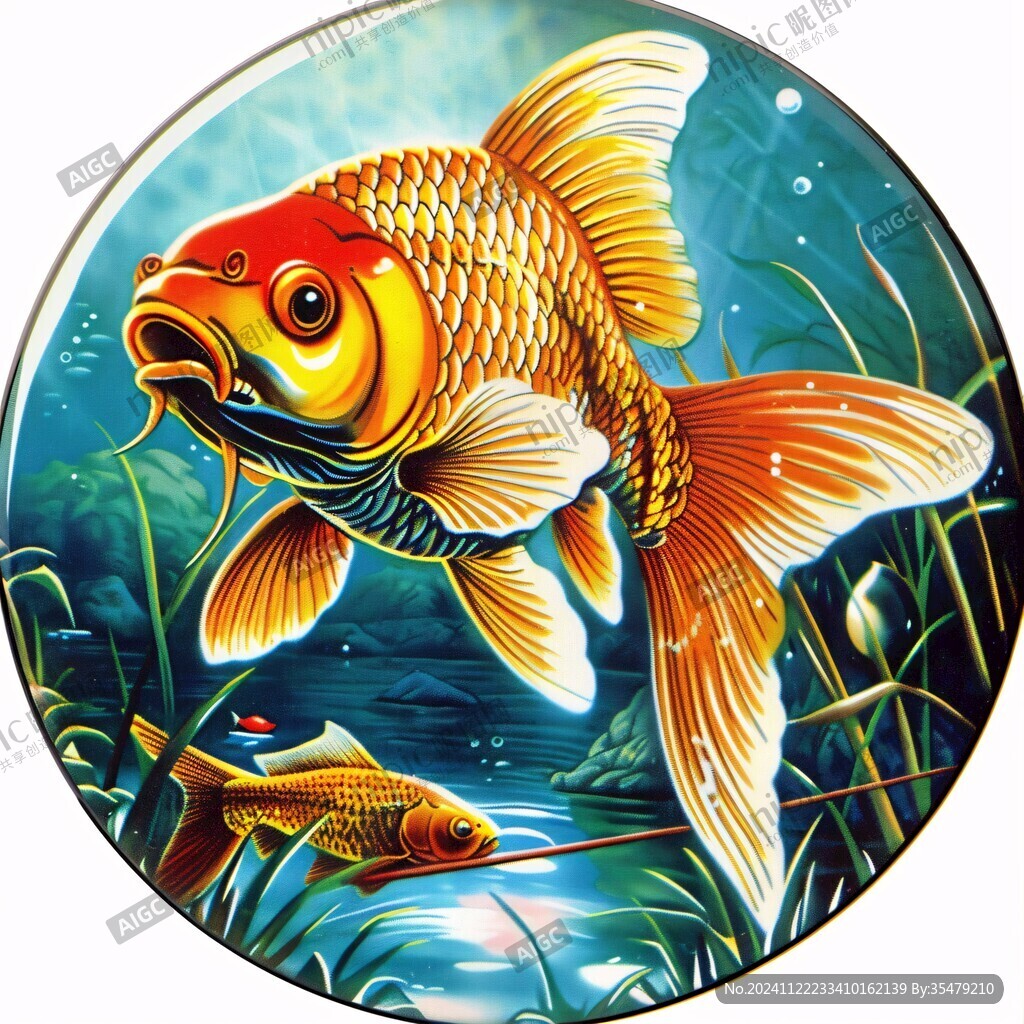 3d荷花鲤鱼圆形画