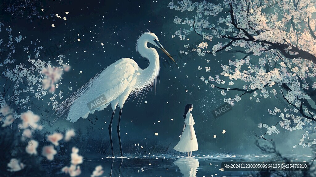 唯美仙鹤风景插画