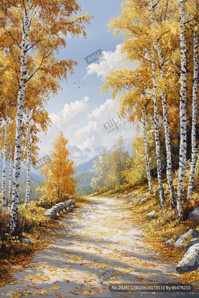 高清白桦林油画