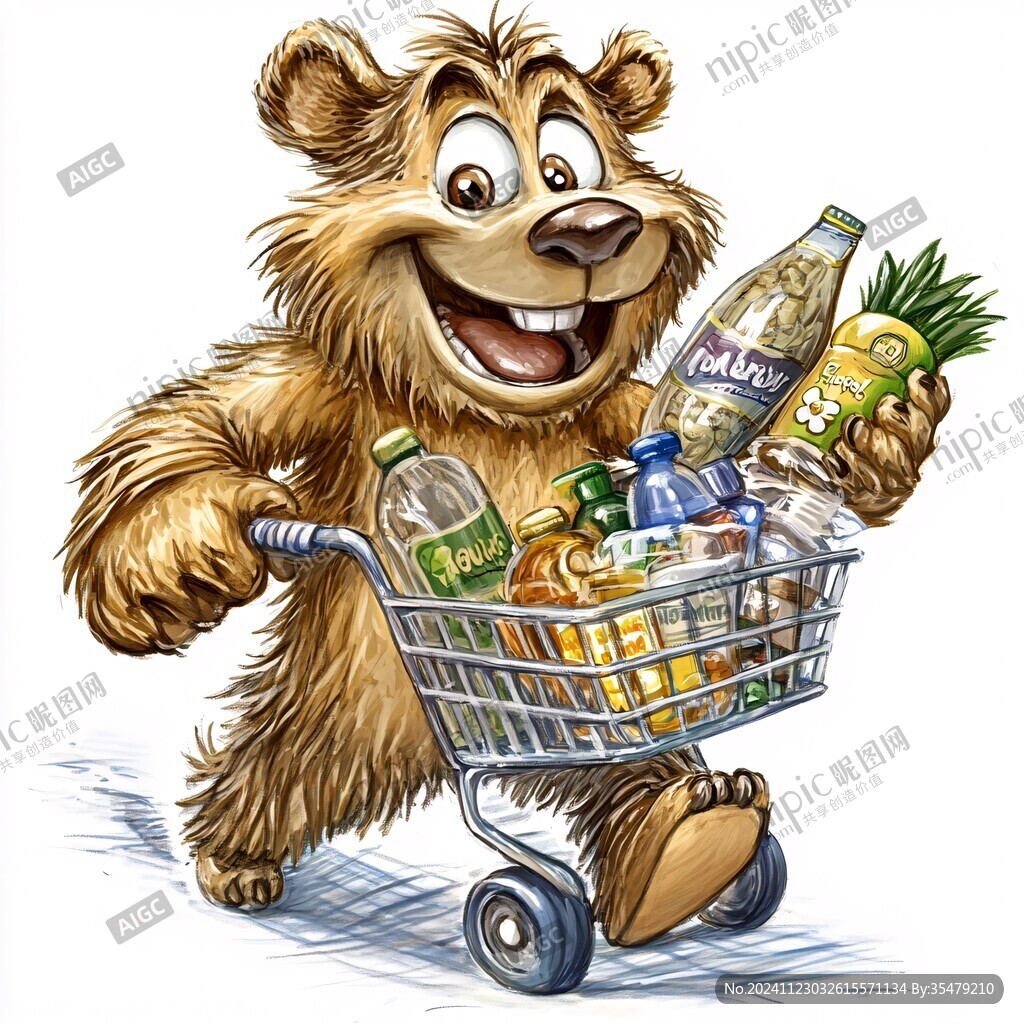 熊猫购物车插画