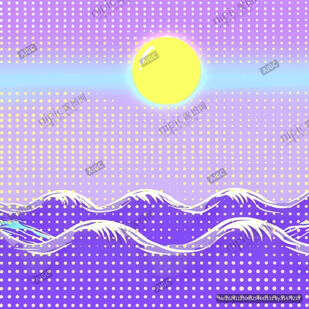 手绘海浪旭日东升