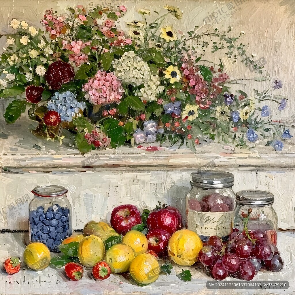 花朵水果油画