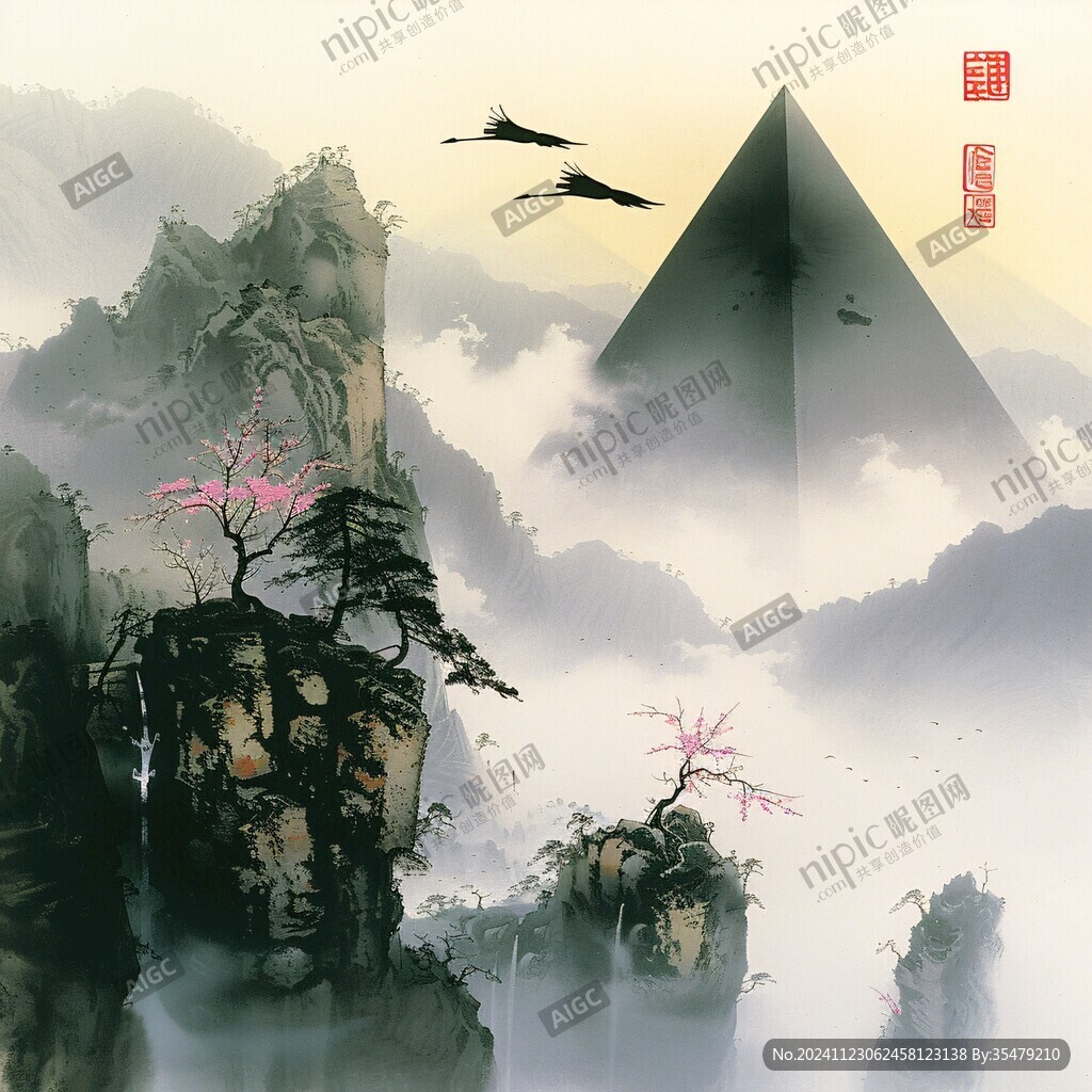 迎客松松树禅意山水