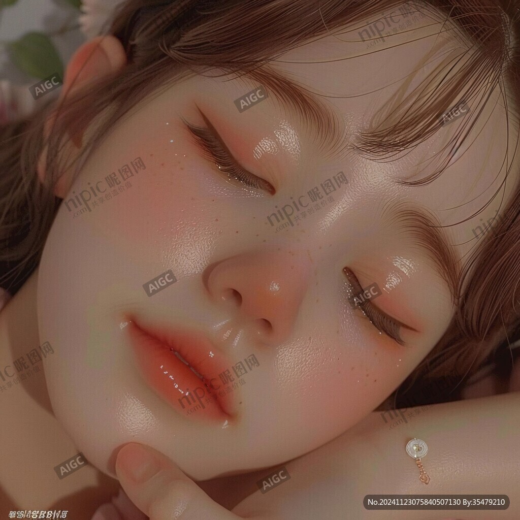 治愈系女孩睡觉春困