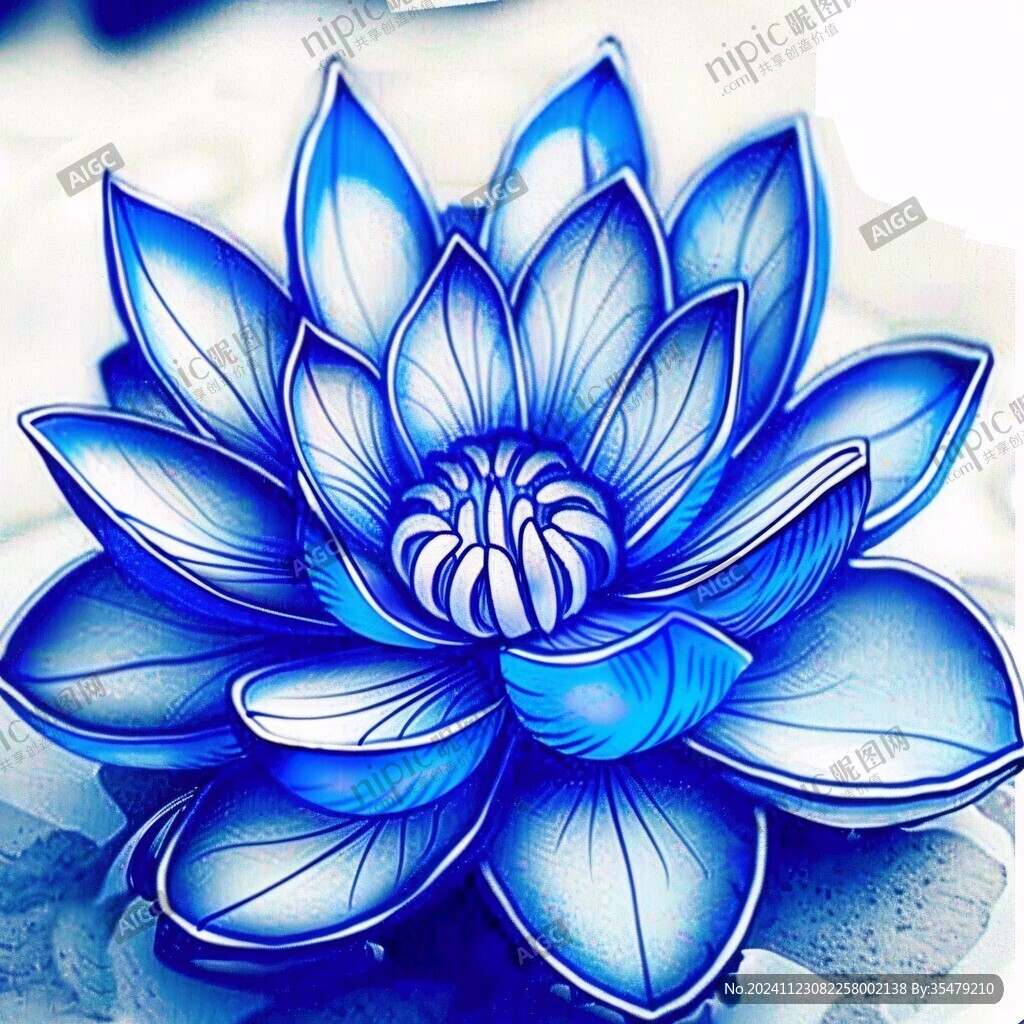 手绘金属质感荷花