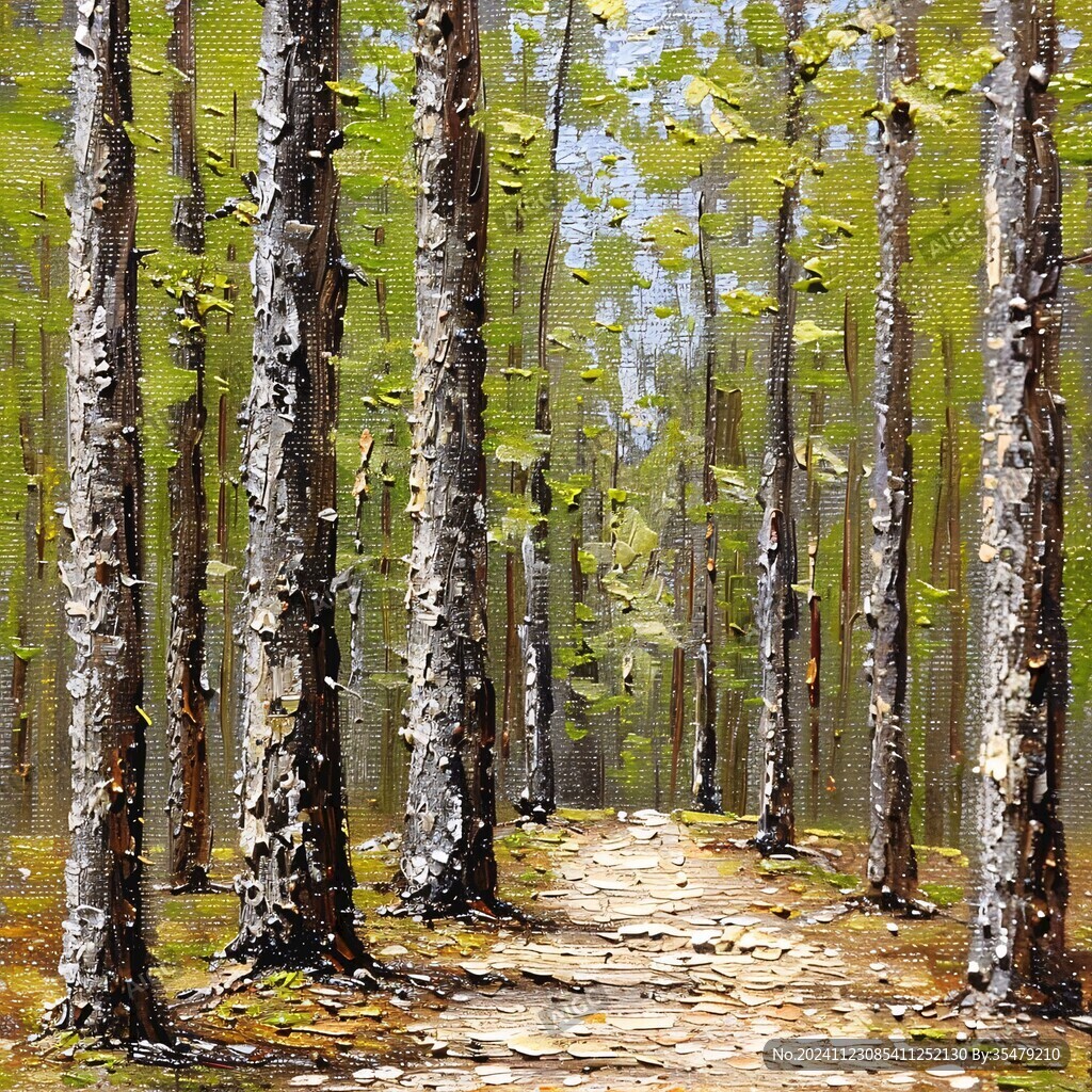 高清白桦林油画