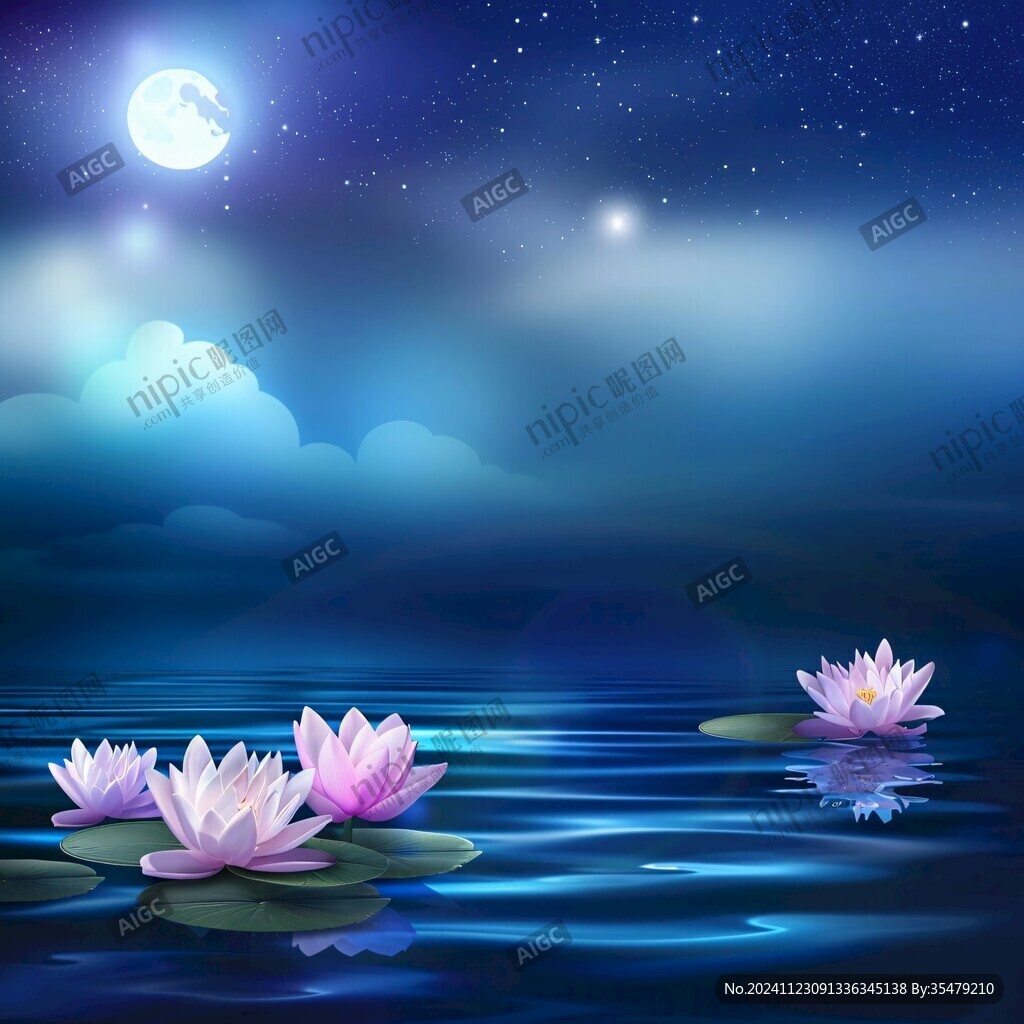 月色中的水浮莲