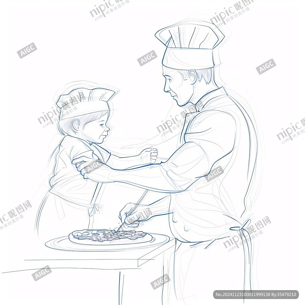 大厨切火腿线稿