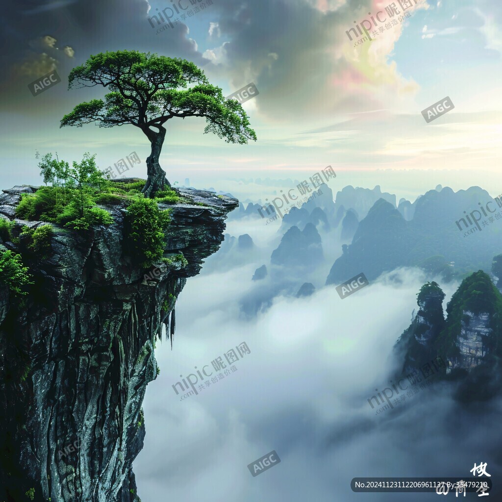 迎客松松树禅意山水