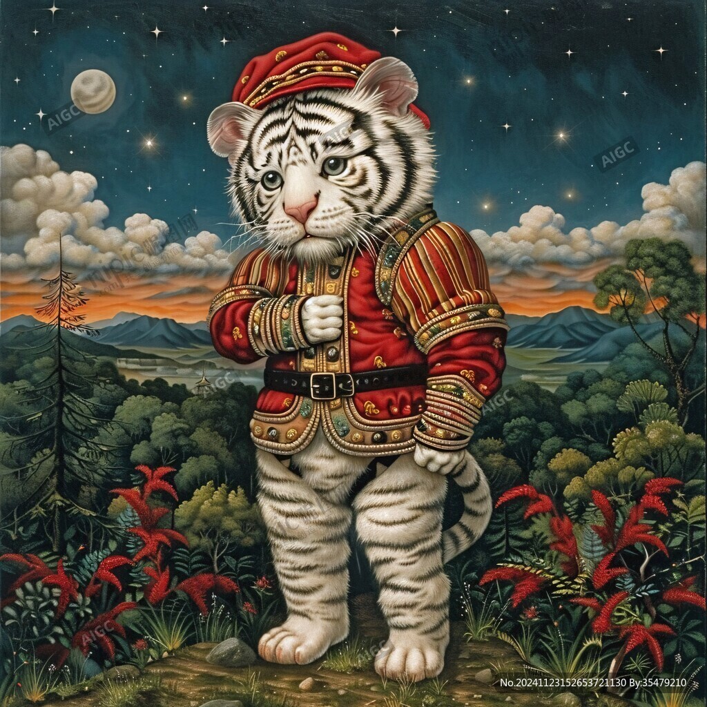 海报年画白虎原创