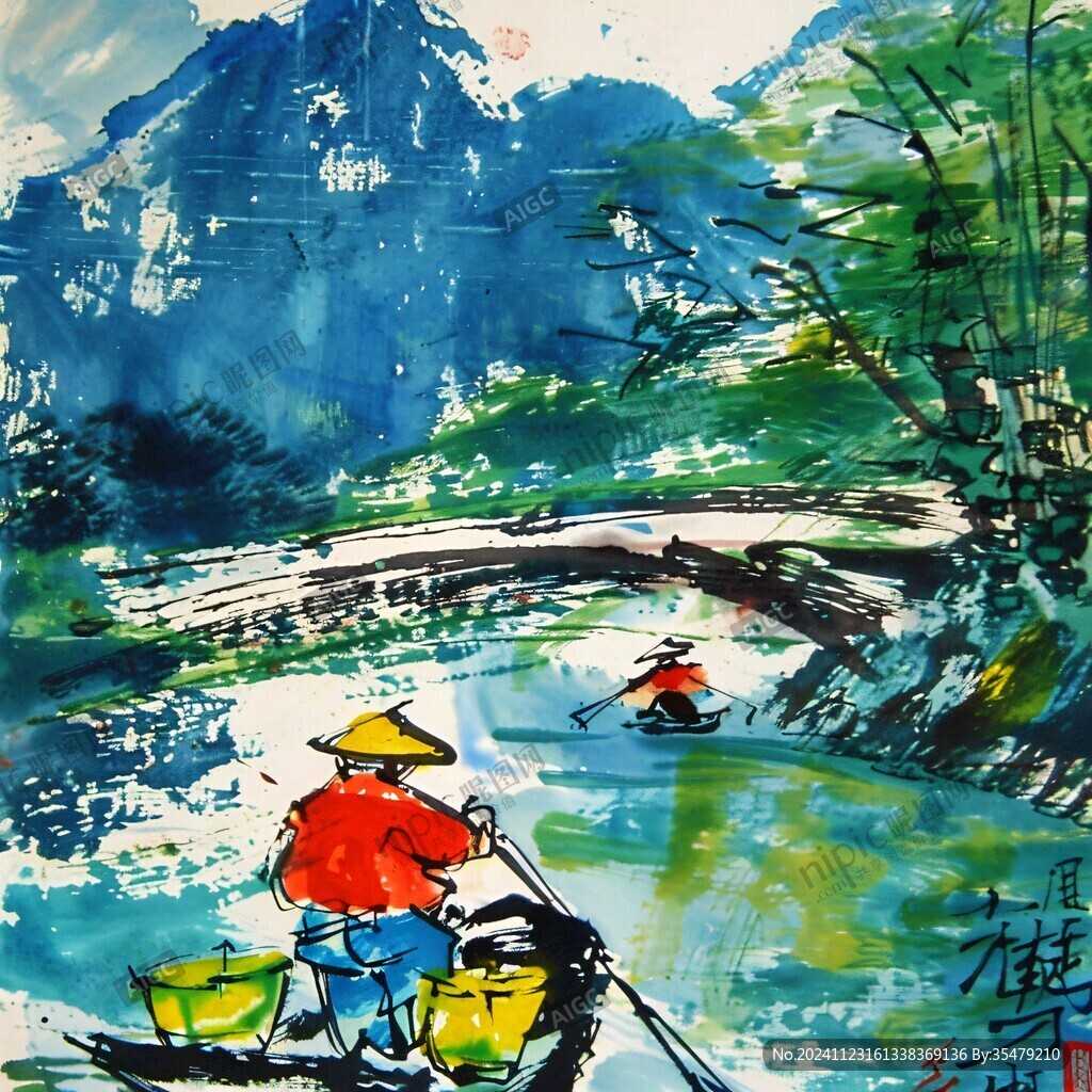 水乡渔翁画