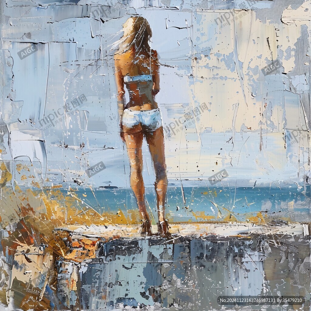 海滩比基尼女孩装饰画
