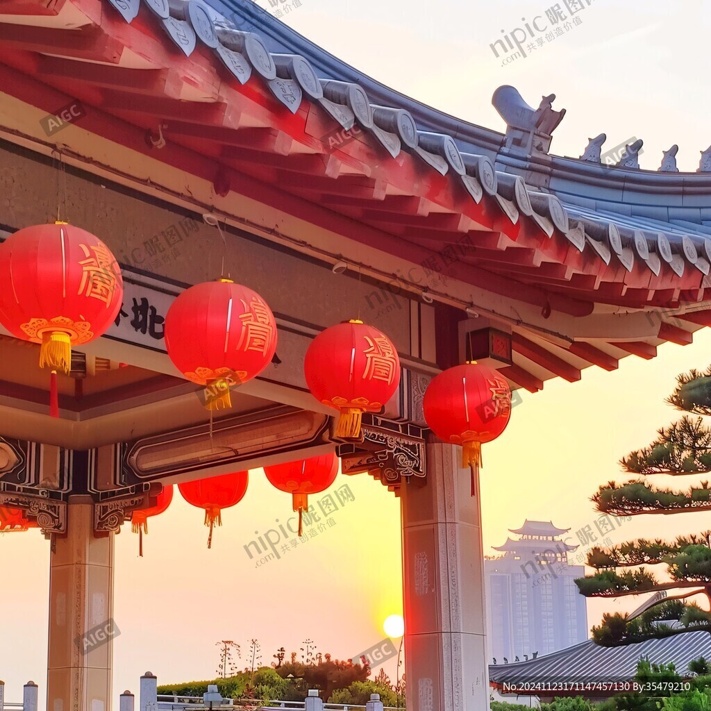 亭台楼阁旭日东升