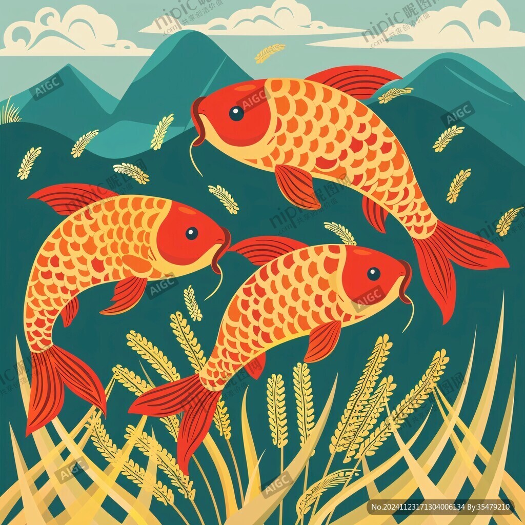 稻田鱼插画