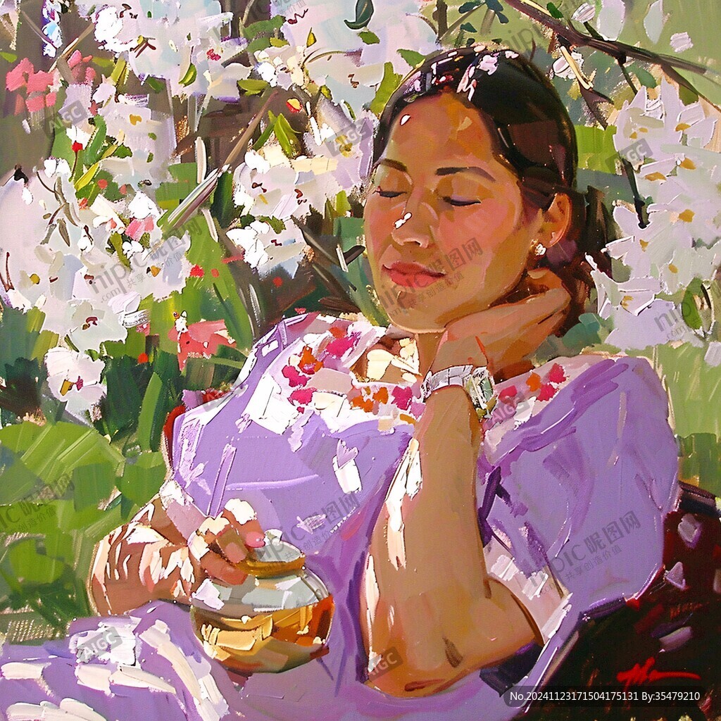 茉莉花茶女孩插画