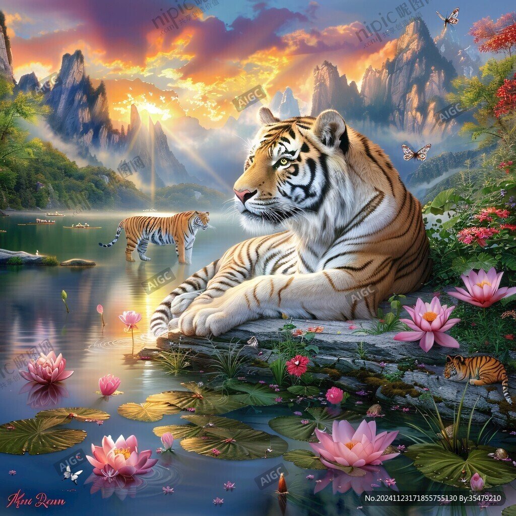 海报年画白虎原创