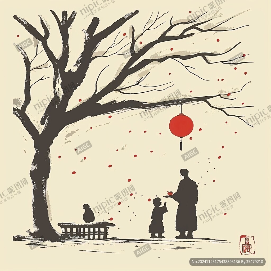 手绘插画年味春节