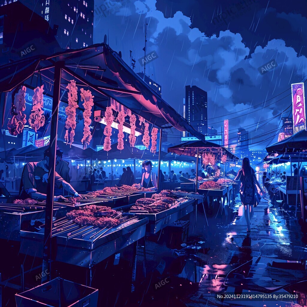 手绘夜市场景