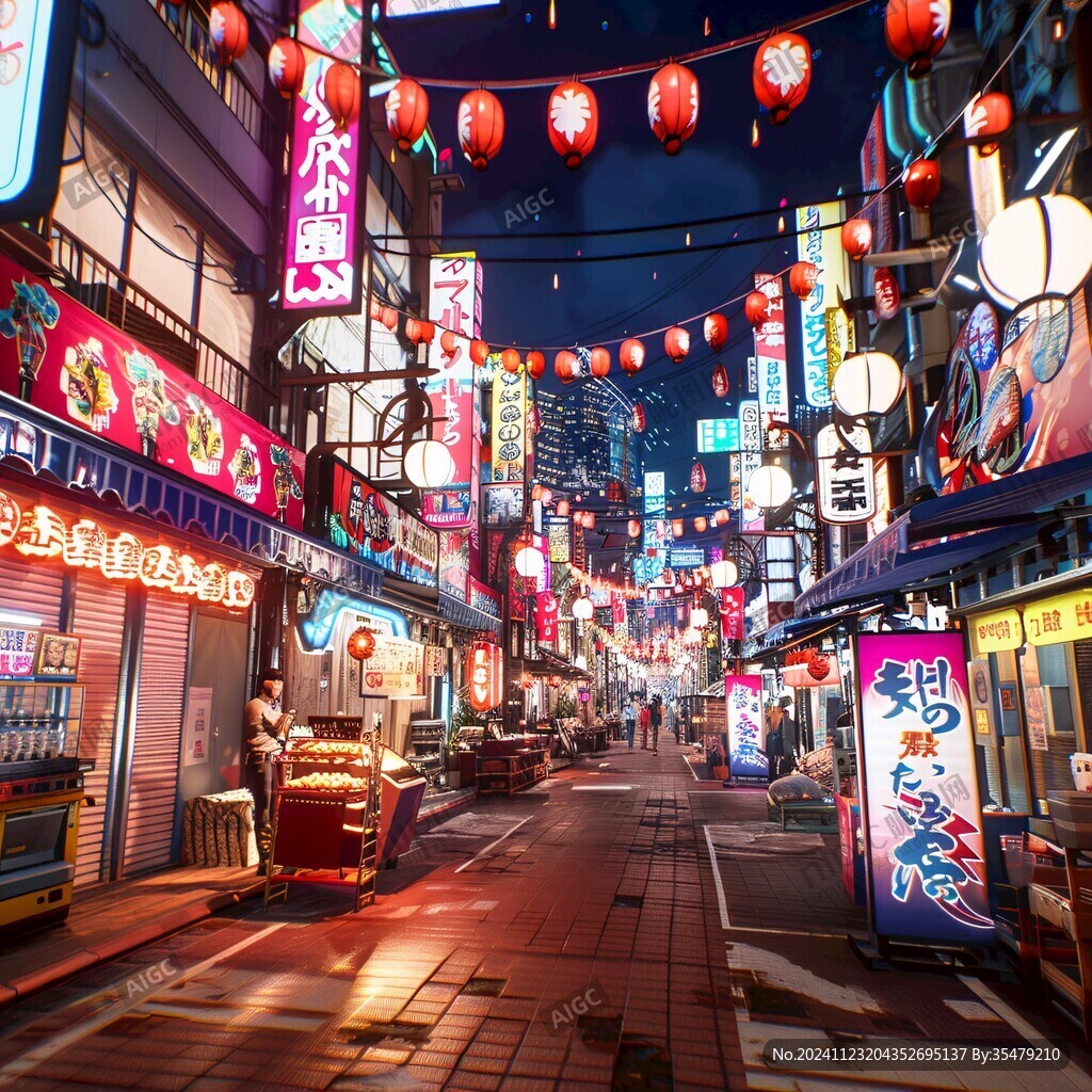 日本街道建筑夜景