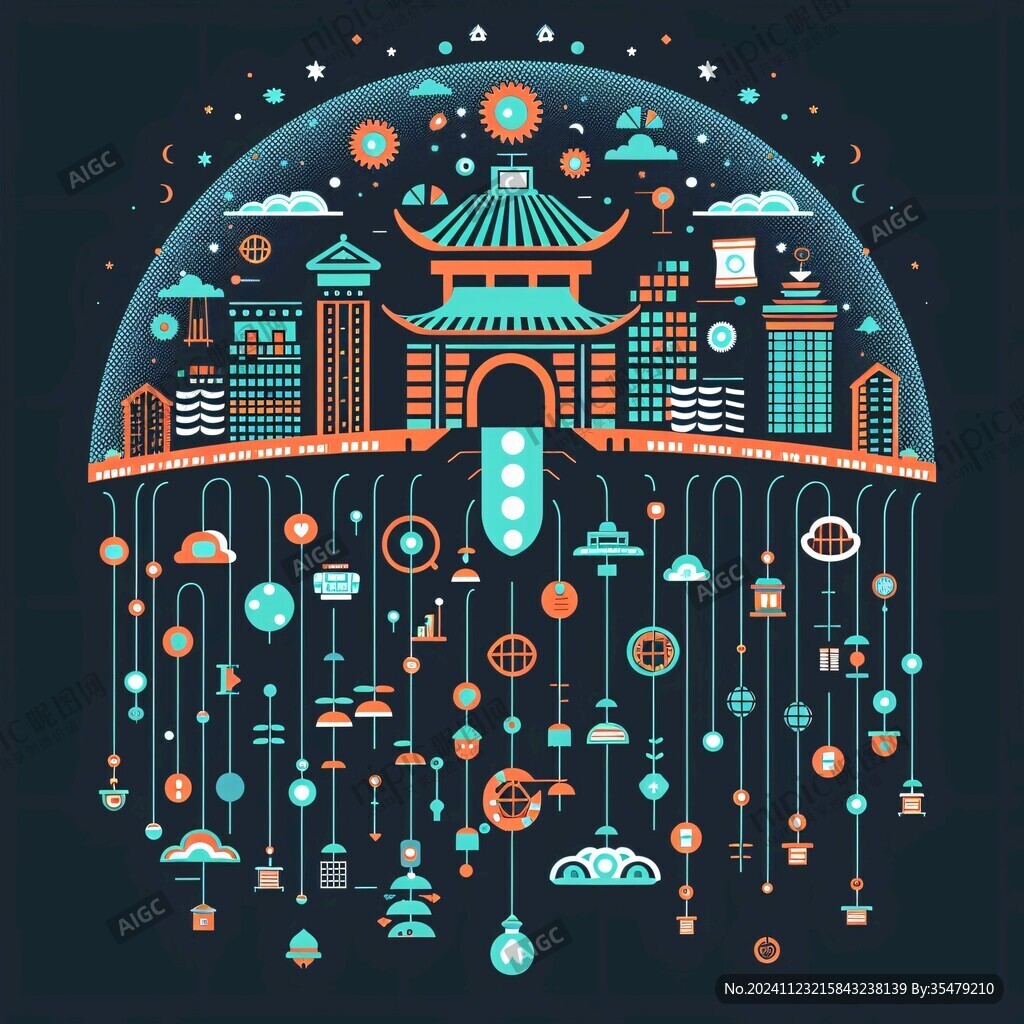 彩色线条建筑插画