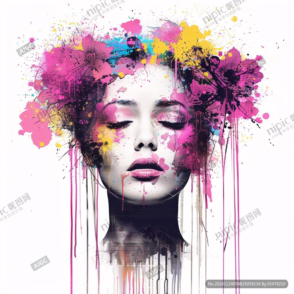 唯美抽象画水彩画女人