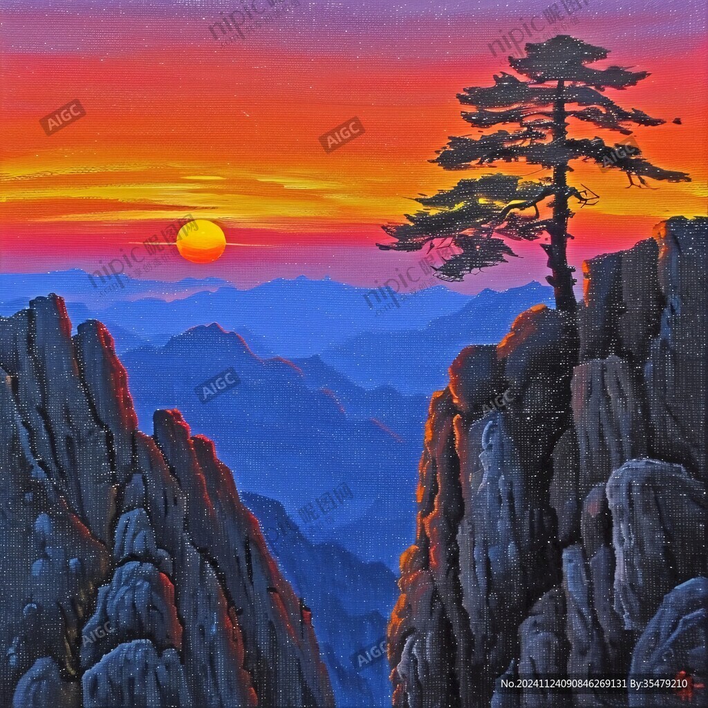 旭日东升迎客松