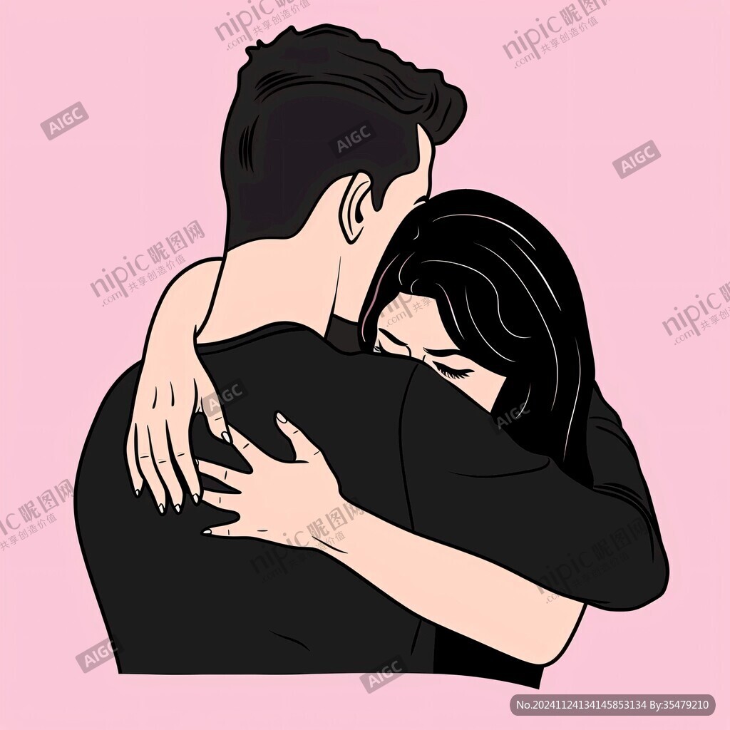 情侣拥抱浪漫插画