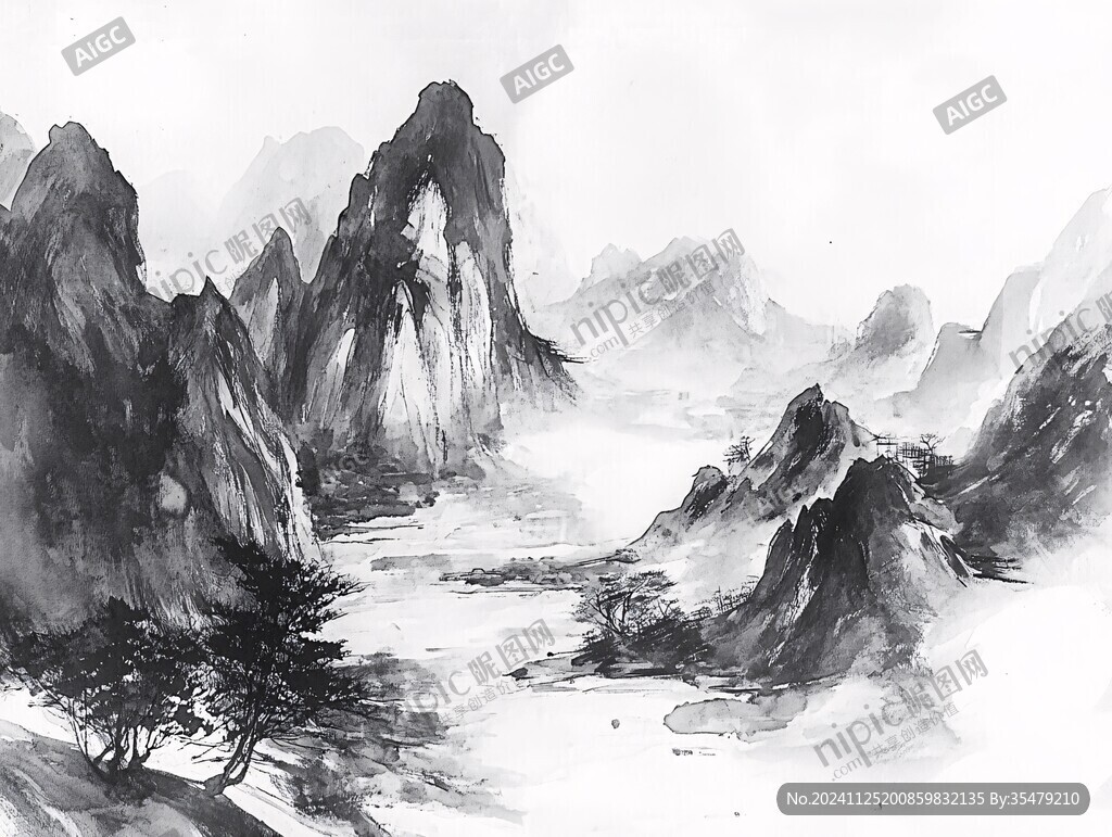 大画幅高清中式水墨山