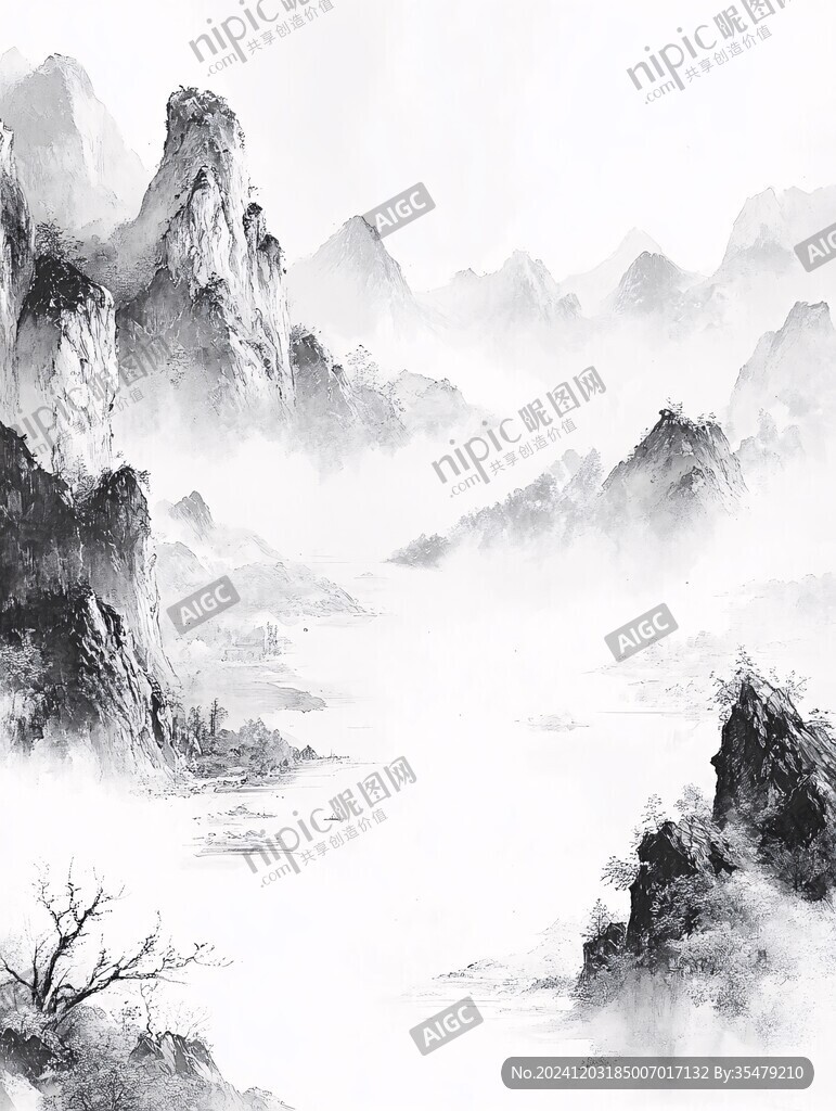 大画幅高清中式水墨山