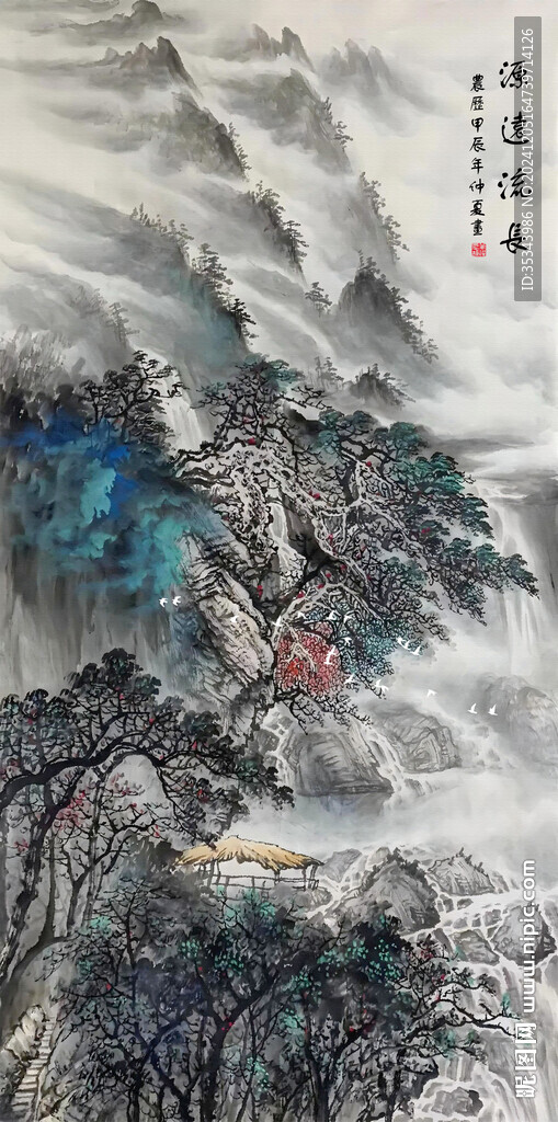 竖幅水墨山水画