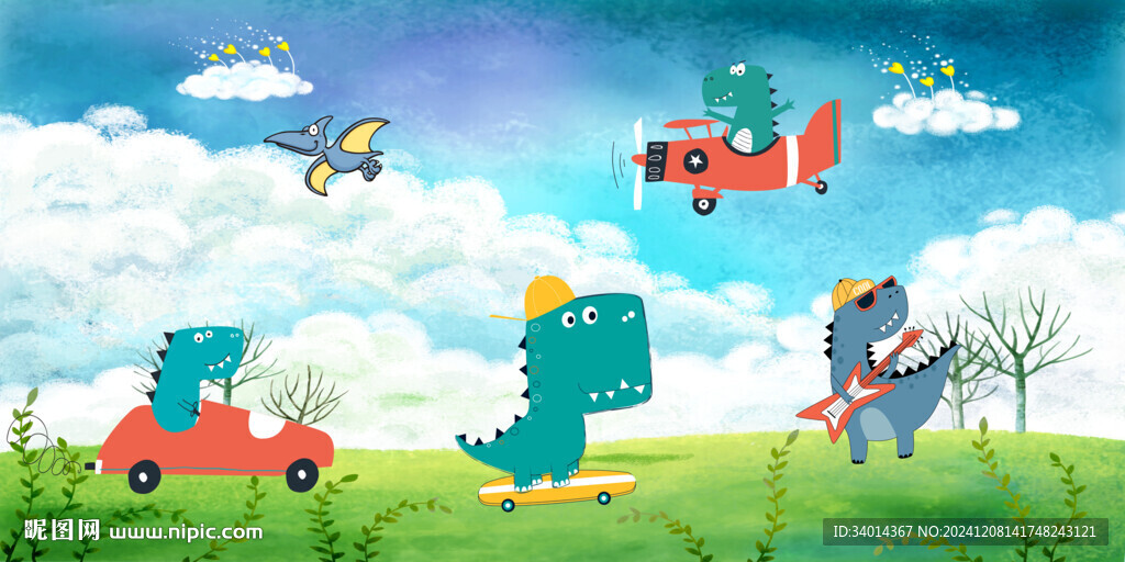 卡通儿童恐龙背景墙