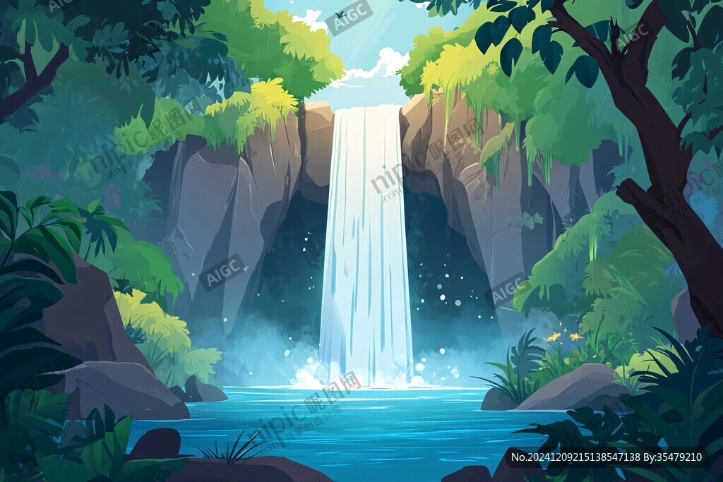 瀑布插画