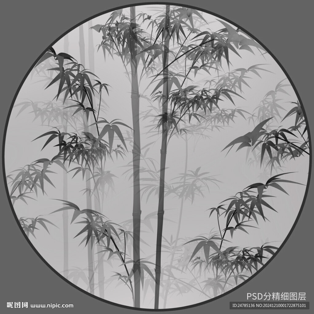 圆形水墨竹林