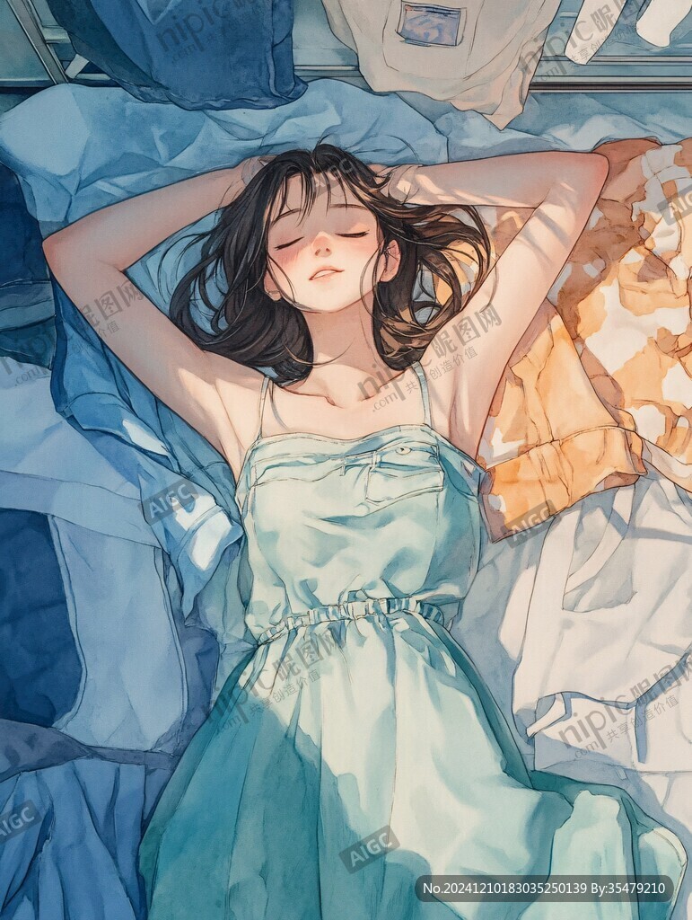 治愈系女孩睡觉春困