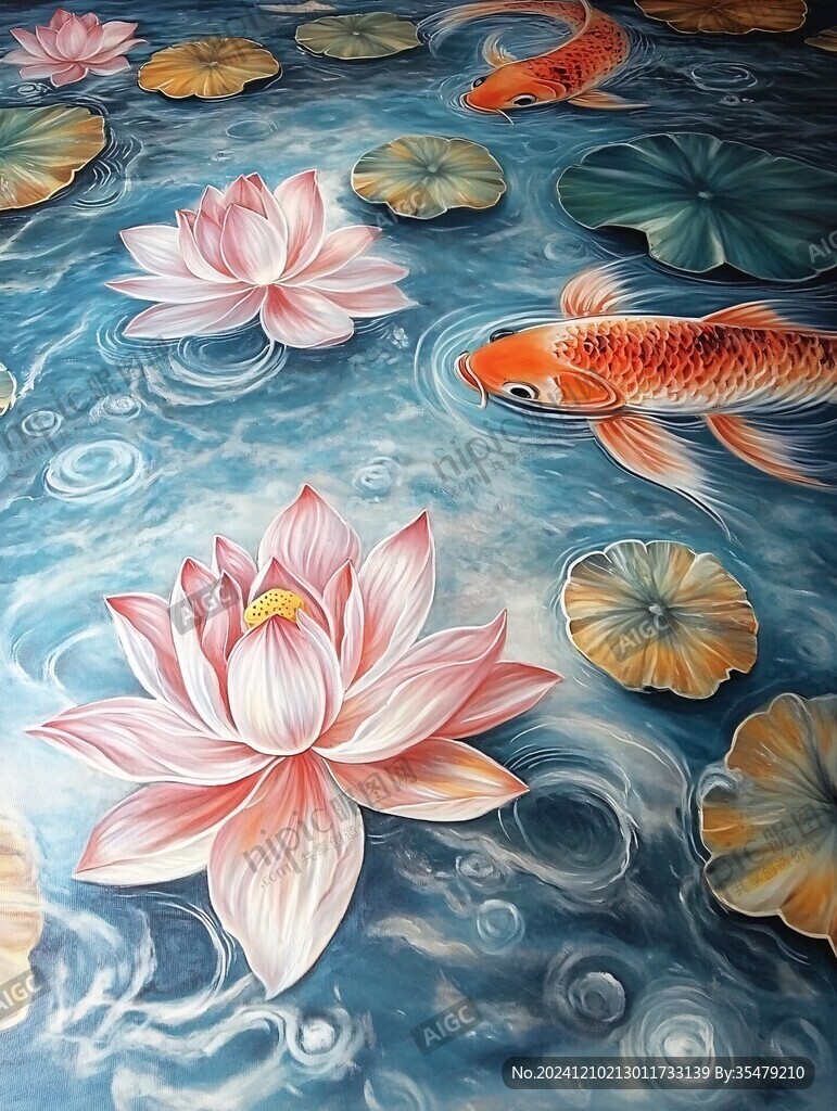 3d荷花鲤鱼圆形画
