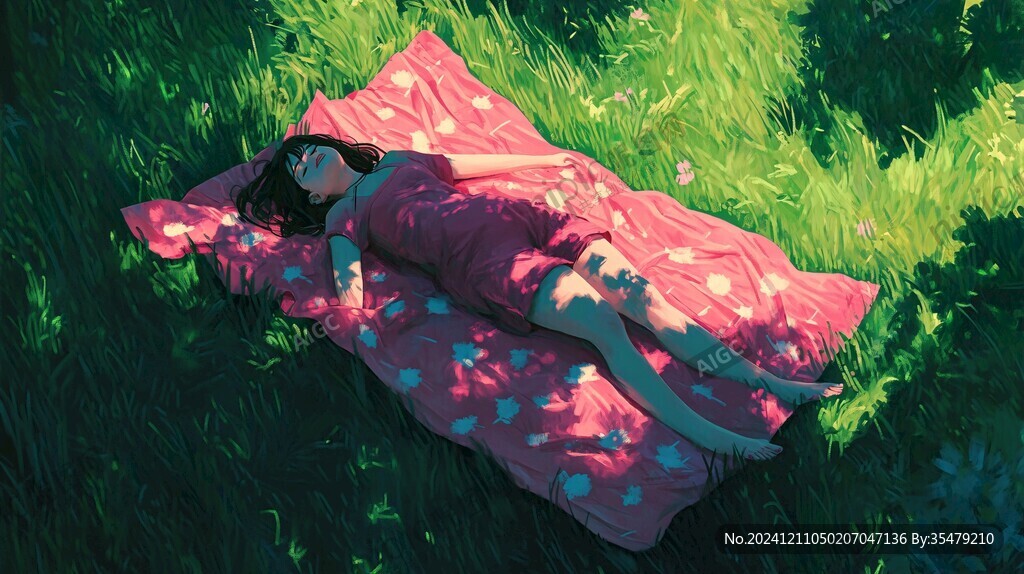 治愈系女孩睡觉春困