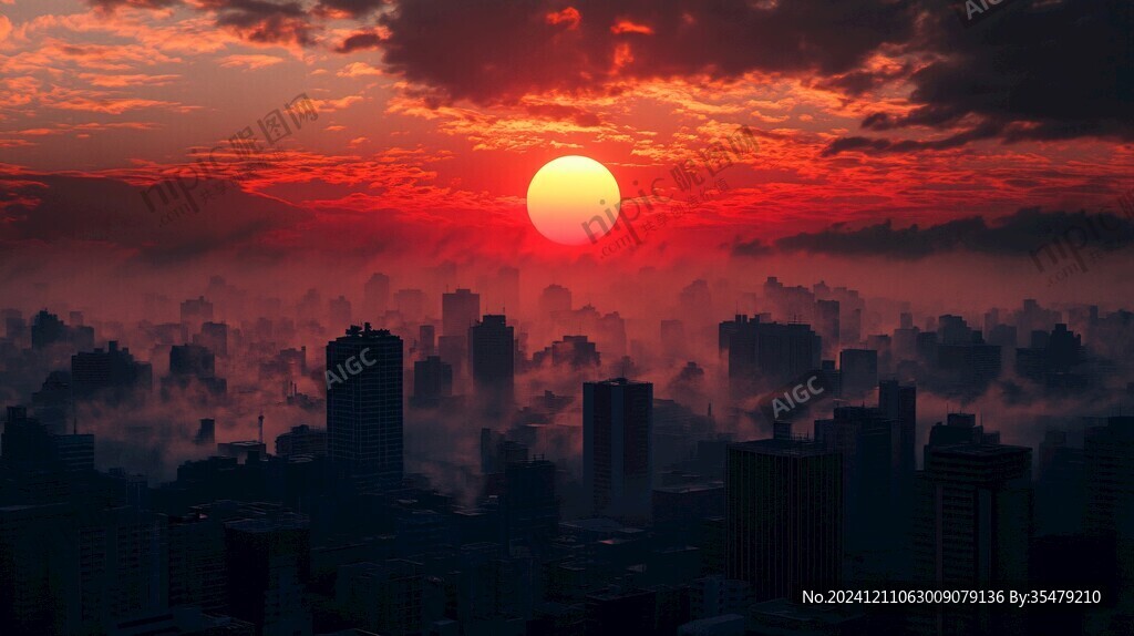 旭日东升晕染烟雾