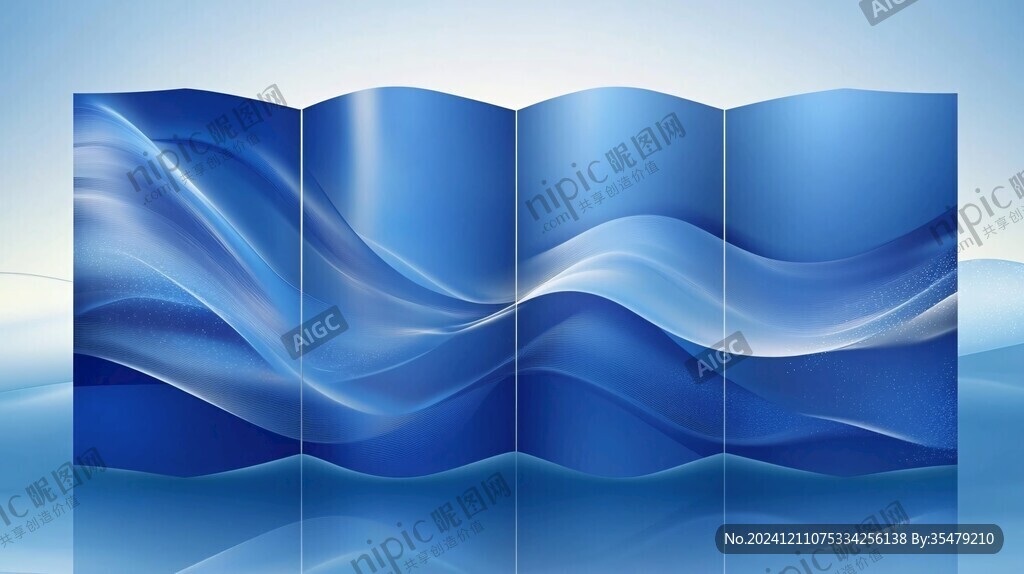 蓝色线条波浪展板