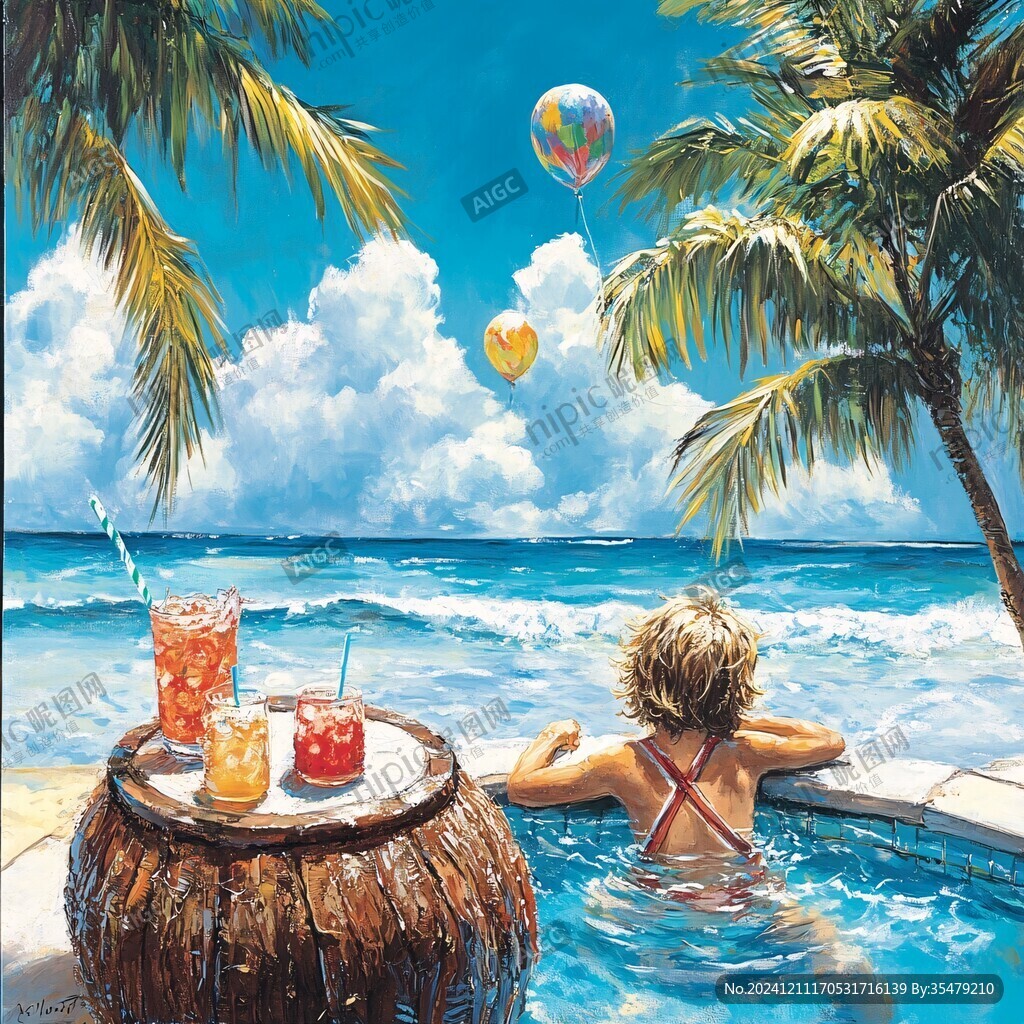 海滩比基尼女孩装饰画