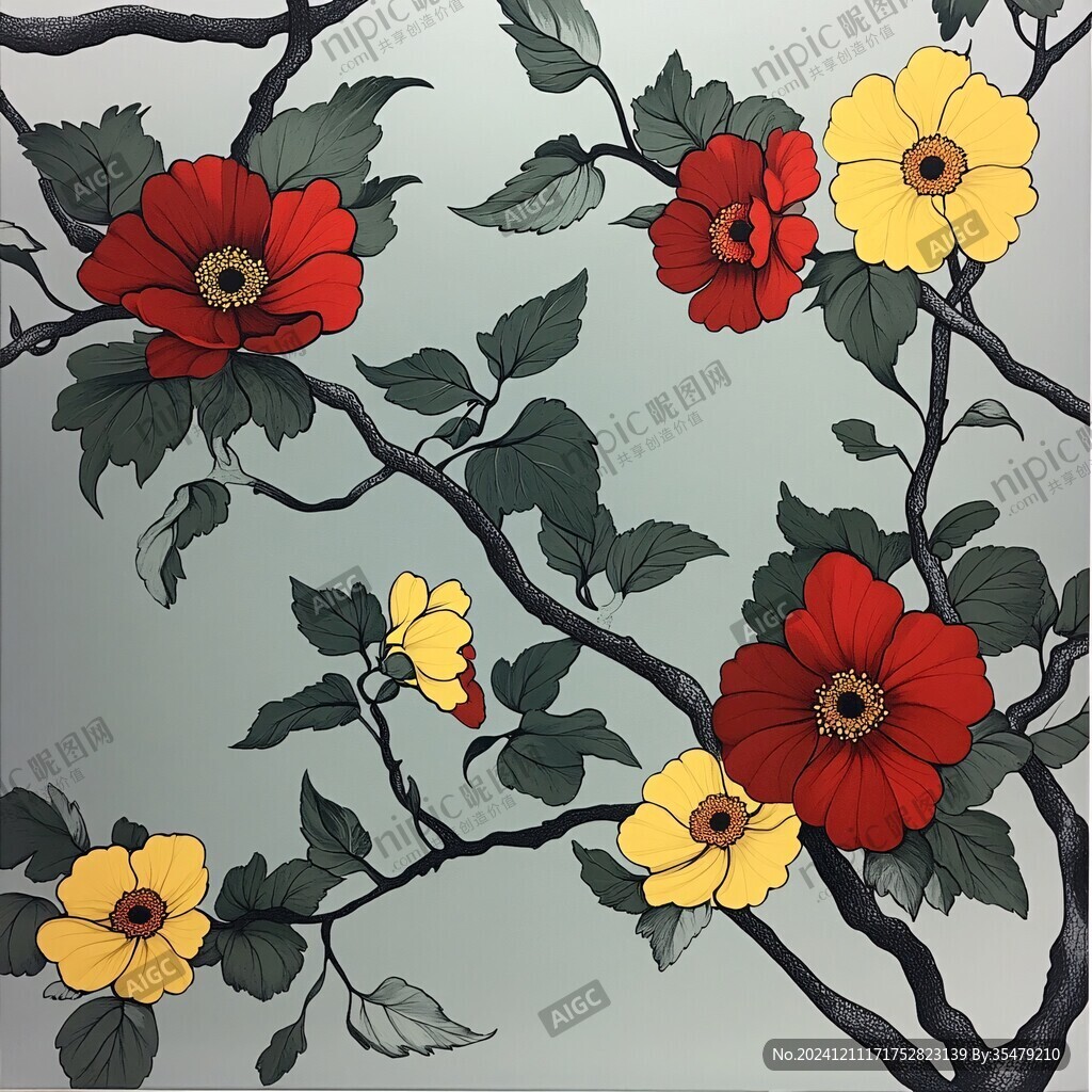 手绘花鸟玻璃画