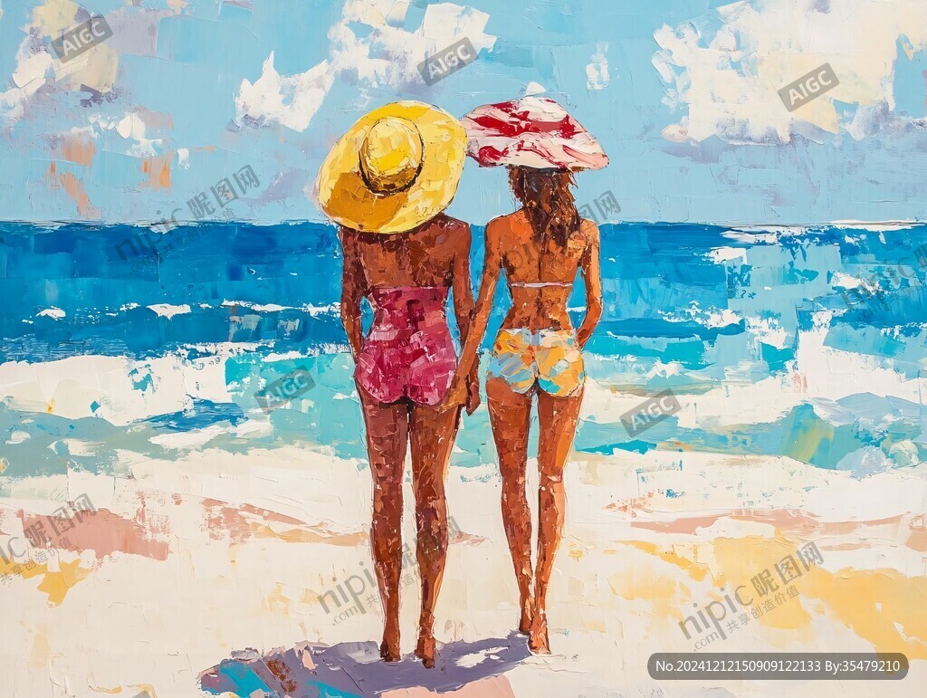 海滩比基尼女孩装饰画