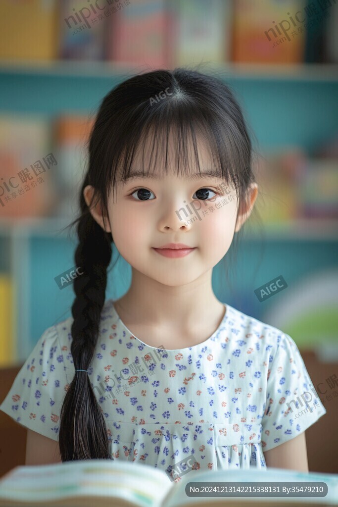 认真看书的小姑娘